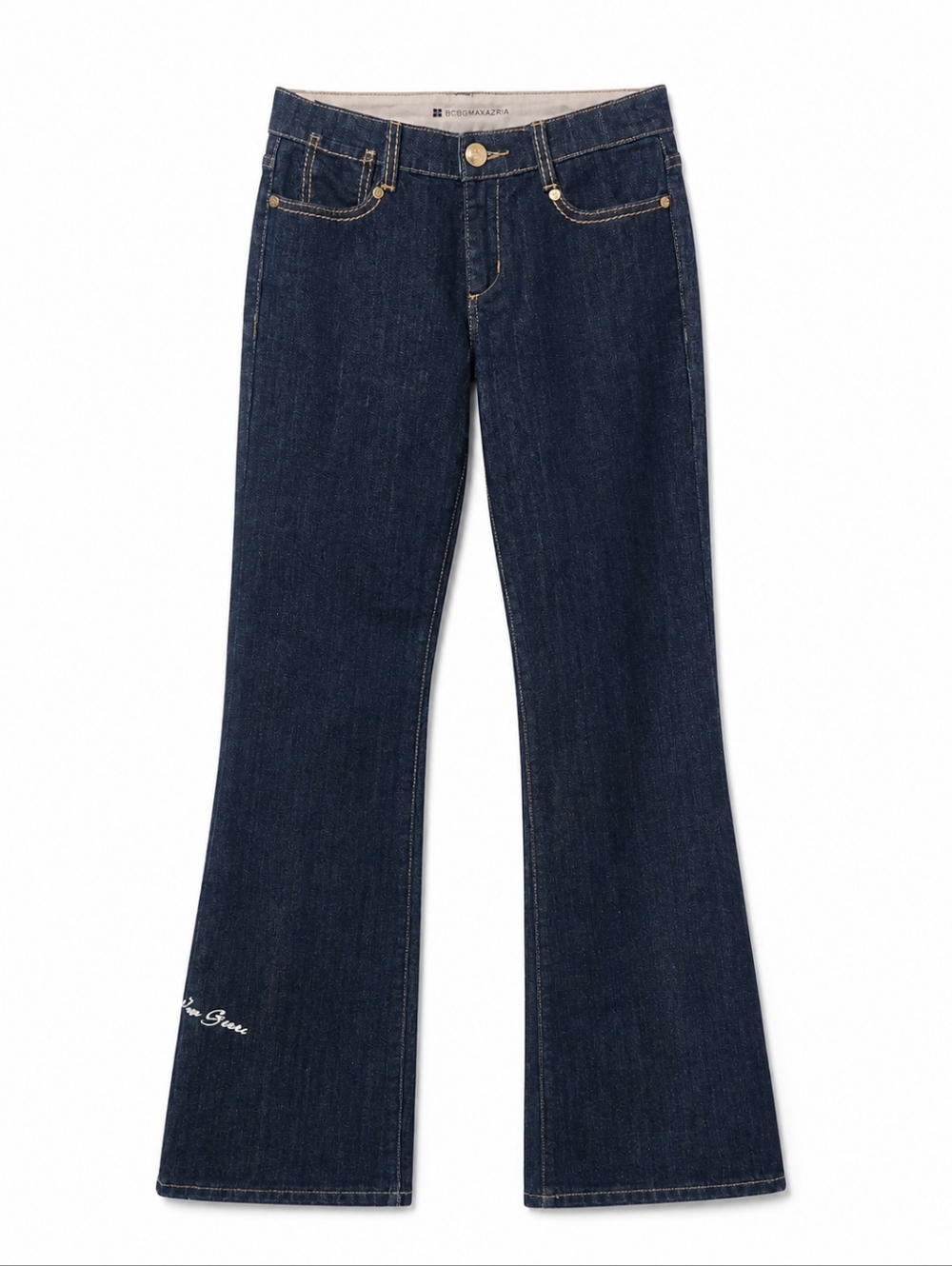 BCBG Max Azria Women Wide Leg Jeans Dark Wash Mid Rise Y2K Embroidered  Size 28